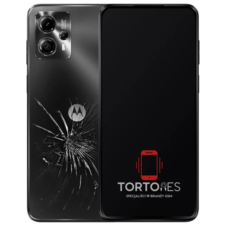 Motorola Moto G13 z ilustracją pękniętej tylnej klapki - wymiana zbitej klapki