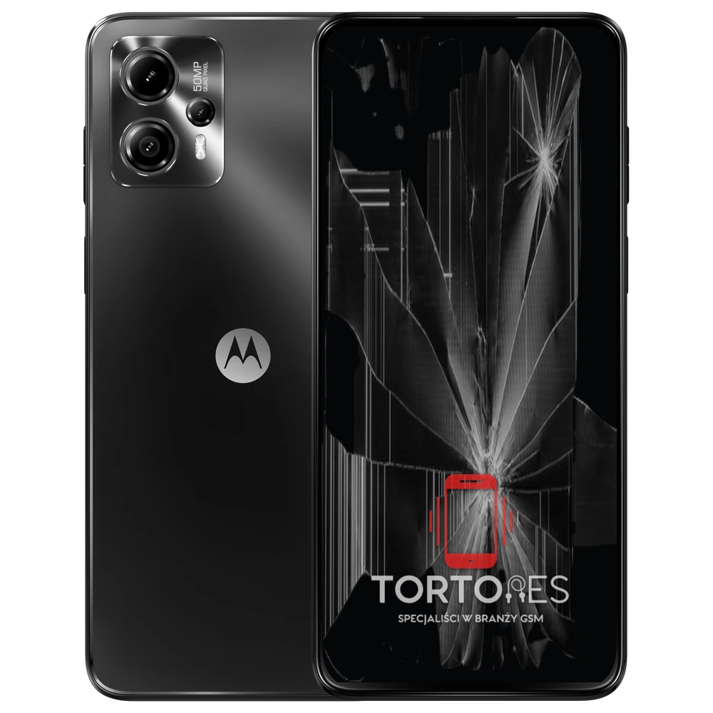 Motorola Moto G13 z ilustracją pękniętego wyświetlacza - wymiana zbitego wyświetlacza