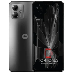 Motorola Moto G14 z ilustracją pękniętego wyświetlacza - wymiana zbitego wyświetlacza