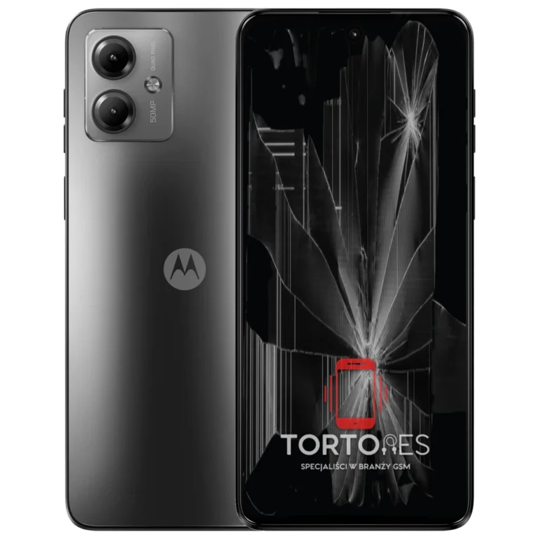 Motorola Moto G14 z ilustracją pękniętego wyświetlacza - wymiana zbitego wyświetlacza