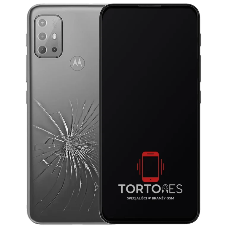 Motorola Moto G20 z ilustracją pękniętej tylnej klapki - wymiana zbitej klapki
