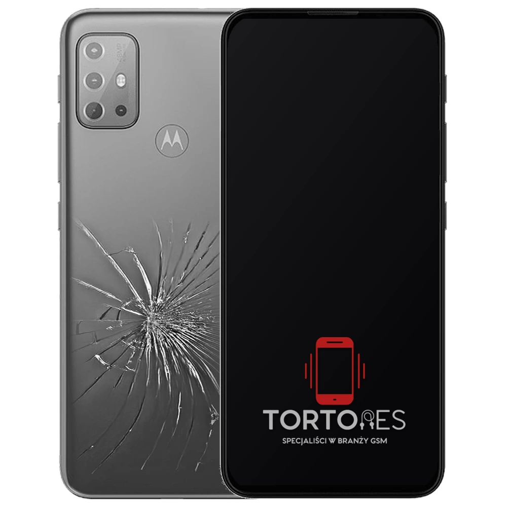 Motorola Moto G20 z ilustracją pękniętej tylnej klapki - wymiana zbitej klapki