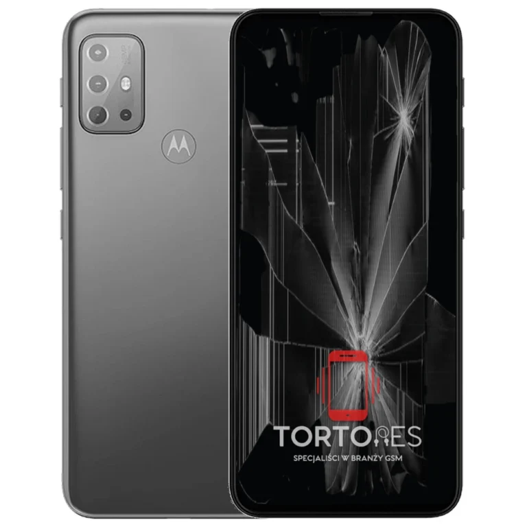 Motorola Moto G20 z ilustracją pękniętego wyświetlacza - wymiana zbitego wyświetlacza