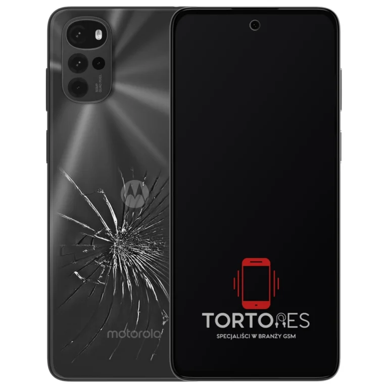 Motorola Moto G22 z ilustracją pękniętej tylnej klapki - wymiana zbitej klapki