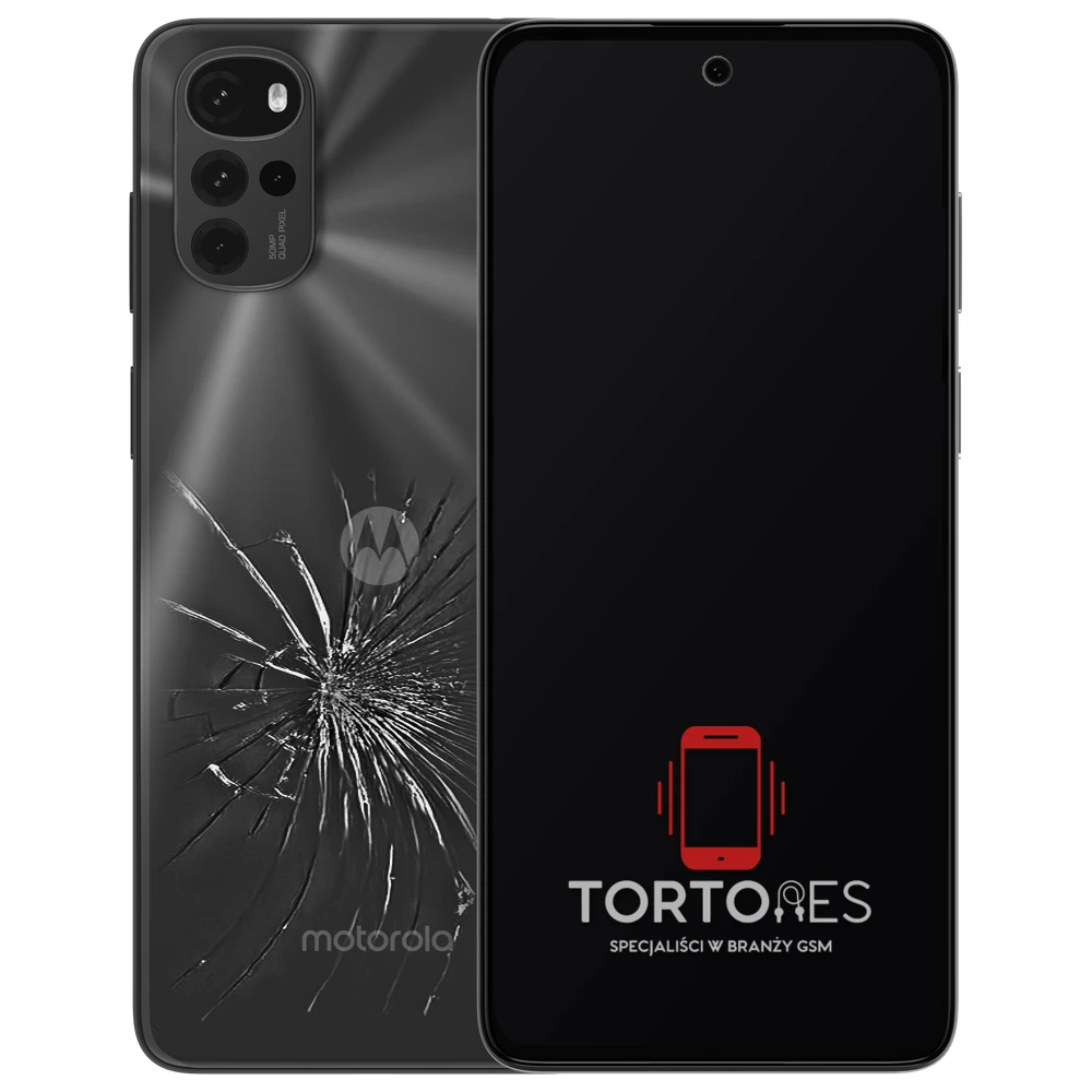 Motorola Moto G22 z ilustracją pękniętej tylnej klapki - wymiana zbitej klapki