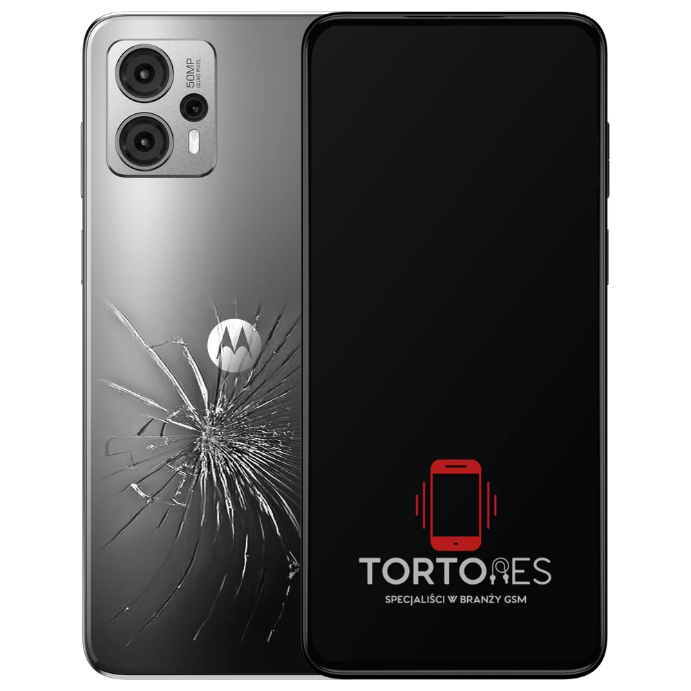 Motorola Moto G23 z ilustracją pękniętej tylnej klapki - wymiana zbitej klapki