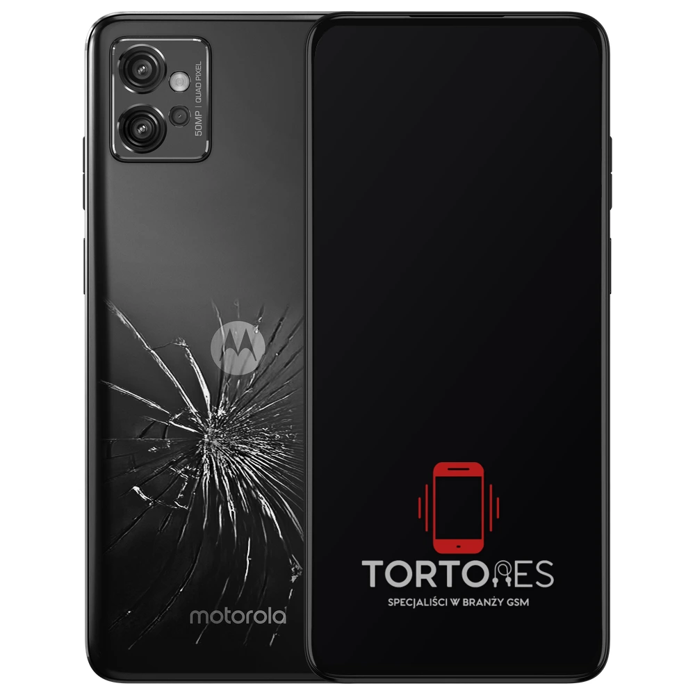 Motorola Moto G32 z ilustracją pękniętej tylnej klapki - wymiana zbitej klapki