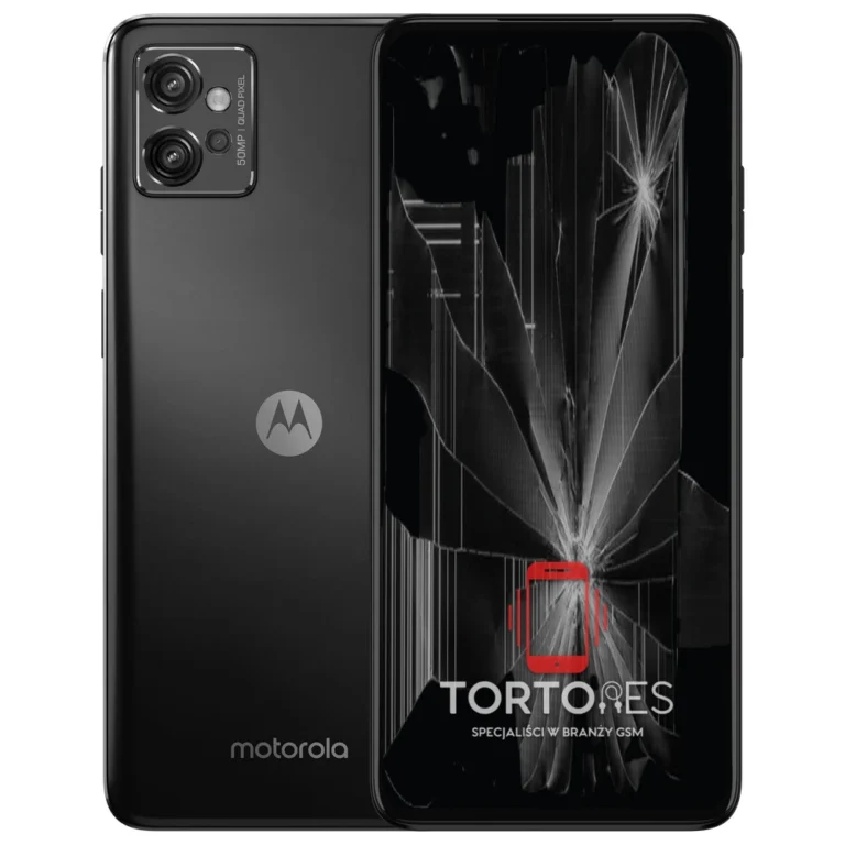 Motorola Moto G32 z ilustracją pękniętego wyświetlacza - wymiana zbitego wyświetlacza