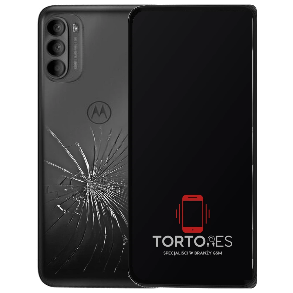 Motorola Moto G41 z ilustracją pękniętej tylnej klapki - wymiana zbitej klapki