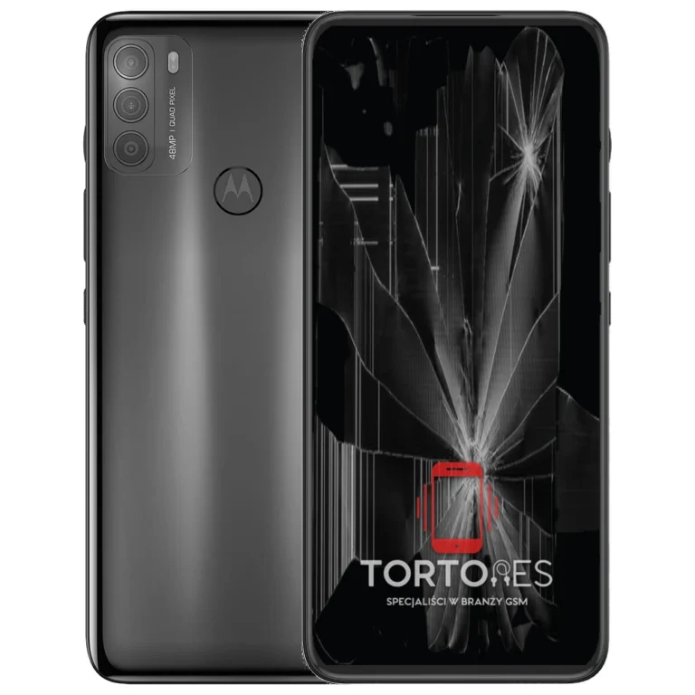 Motorola Moto G50 z ilustracją pękniętego wyświetlacza - wymiana zbitego wyświetlacza