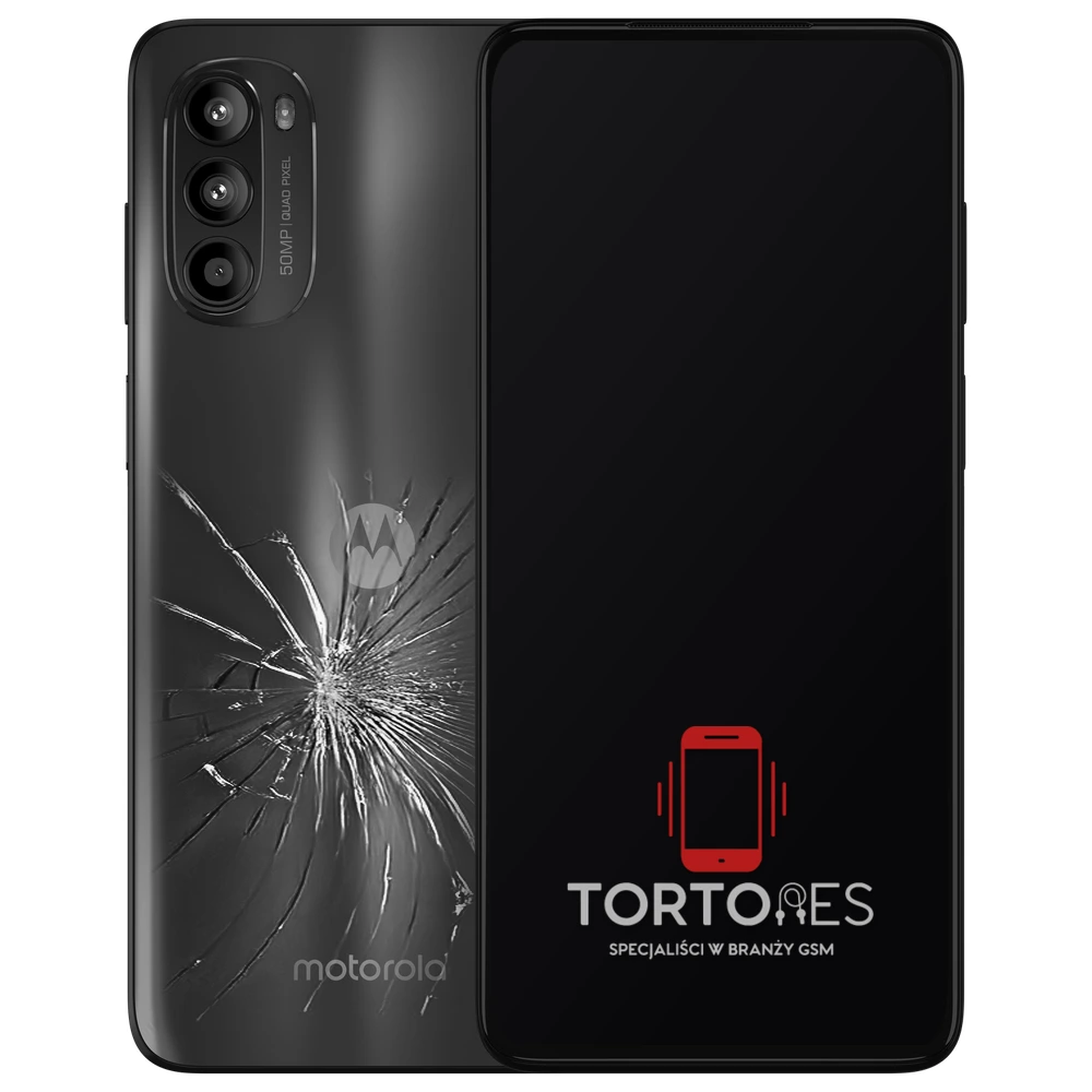 Motorola Moto G52 z ilustracją pękniętej tylnej klapki - wymiana zbitej klapki