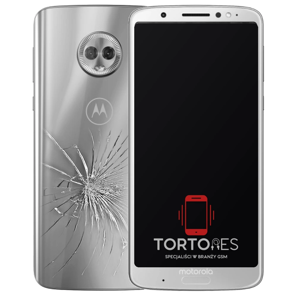 Motorola Moto G6 Plus z ilustracją pękniętej tylnej klapki - wymiana zbitej klapki