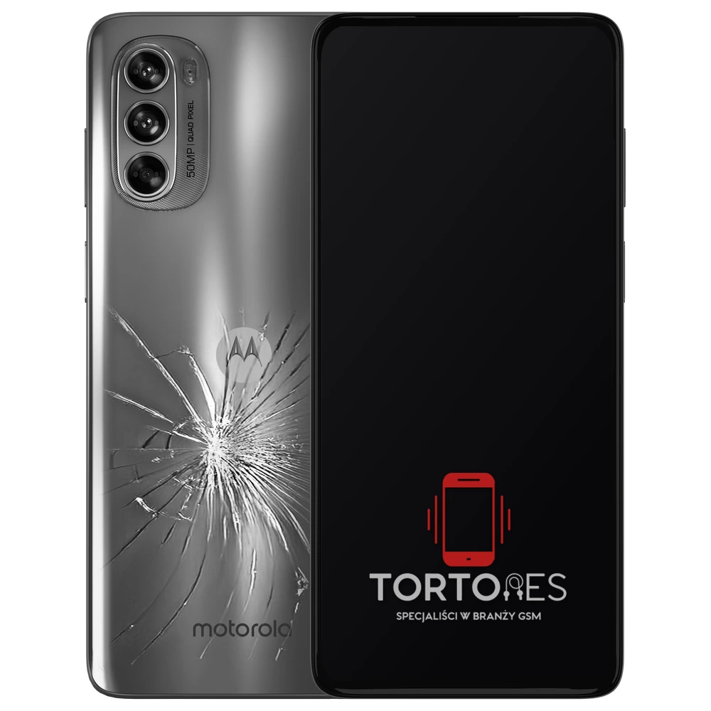 Motorola Moto G62 5G z ilustracją pękniętej tylnej klapki - wymiana zbitej klapki