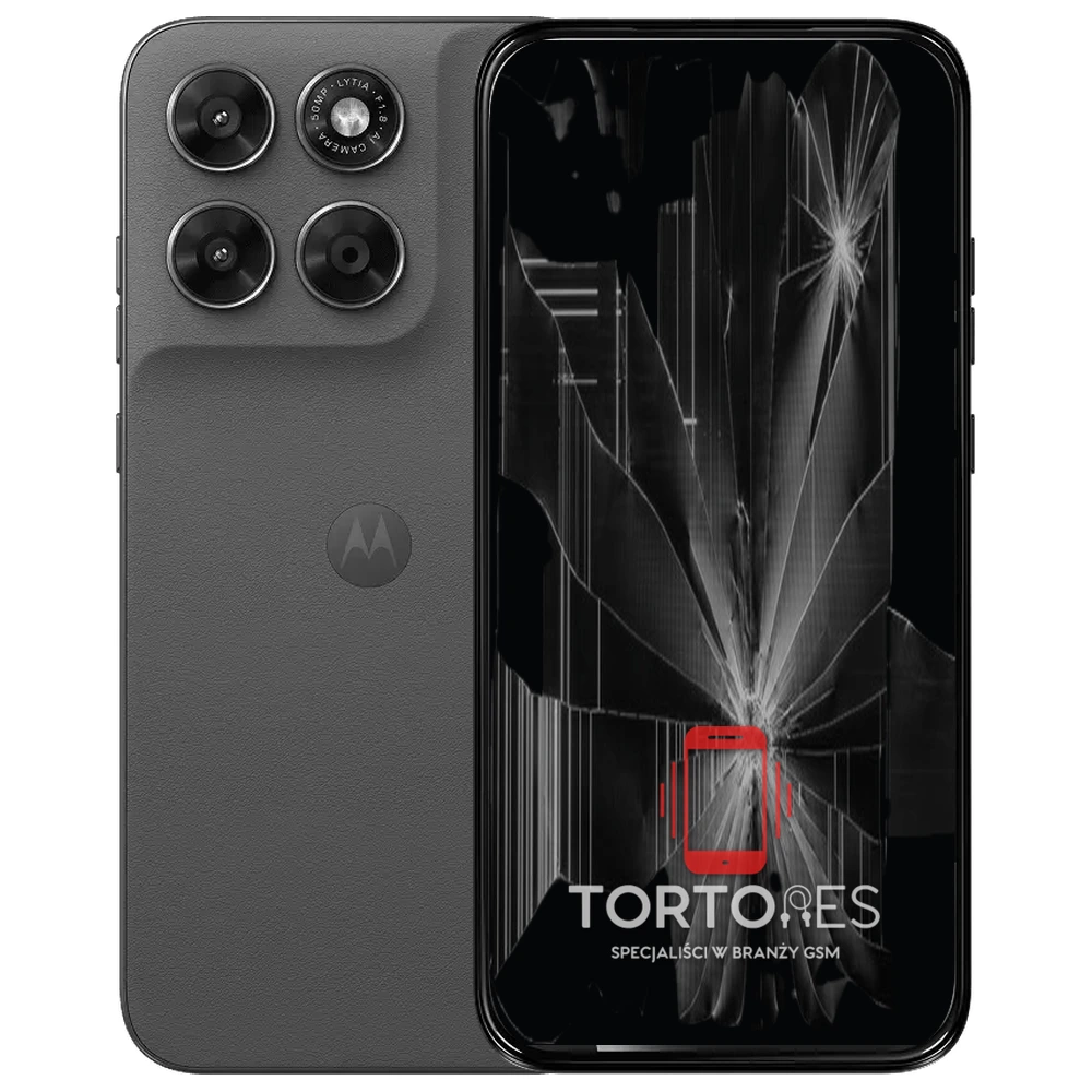 Motorola Moto G67 5G z ilustracją pękniętego wyświetlacza - wymiana zbitego wyświetlacza