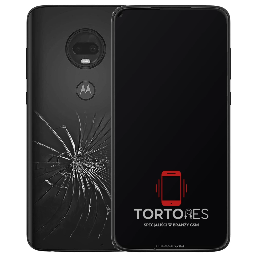 Motorola Moto G7 Plus z ilustracją pękniętej tylnej klapki - wymiana zbitej klapki