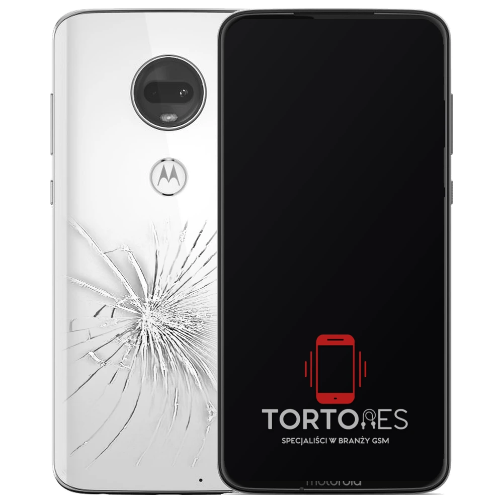 Motorola Moto G7 z ilustracją pękniętej tylnej klapki - wymiana zbitej klapki