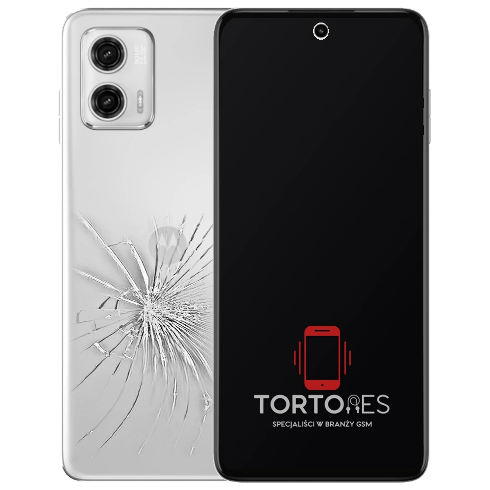 Motorola Moto G73 5G z ilustracją pękniętej tylnej klapki - wymiana zbitej klapki