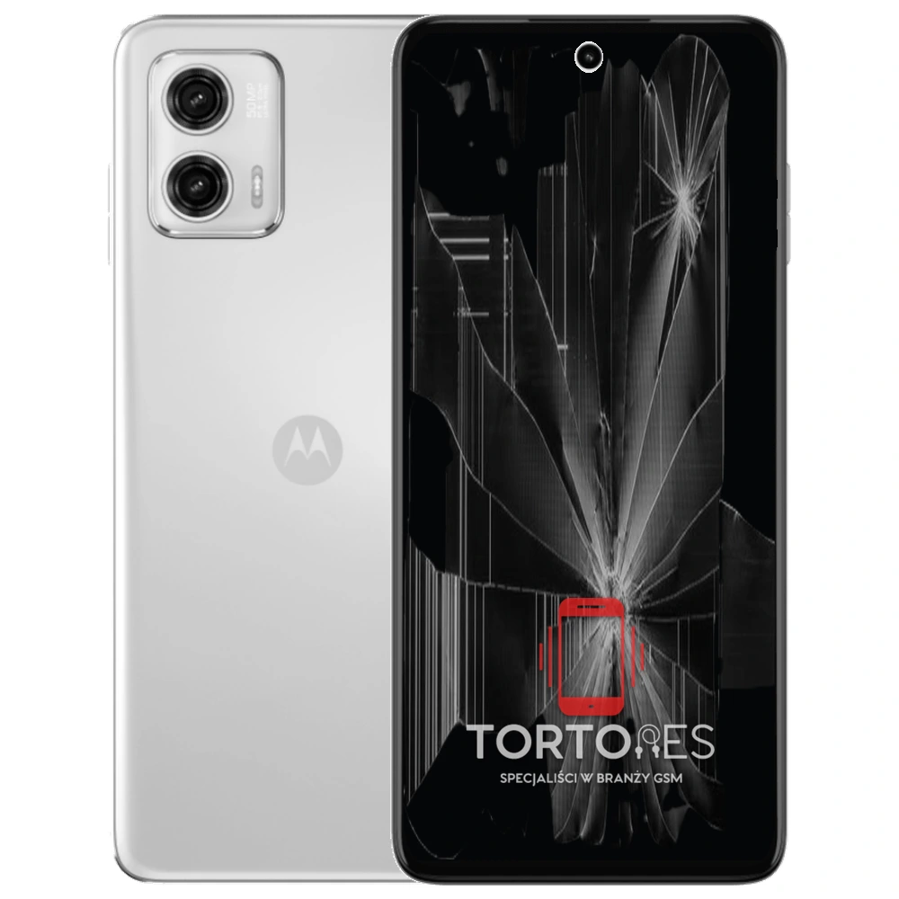 Motorola Moto G73 5G z ilustracją pękniętego wyświetlacza - wymiana zbitego wyświetlacza