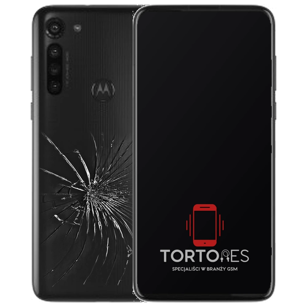 Motorola Moto G8 Power z ilustracją pękniętej tylnej klapki - wymiana zbitej klapki