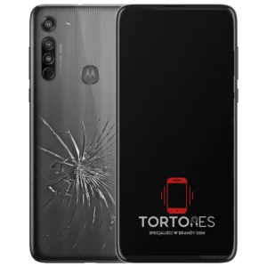 Motorola Moto G8 z ilustracją pękniętej tylnej klapki - wymiana zbitej klapki