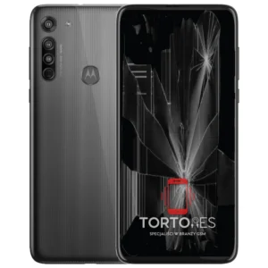 Motorola Moto G8 z ilustracją pękniętego wyświetlacza - wymiana zbitego wyświetlacza
