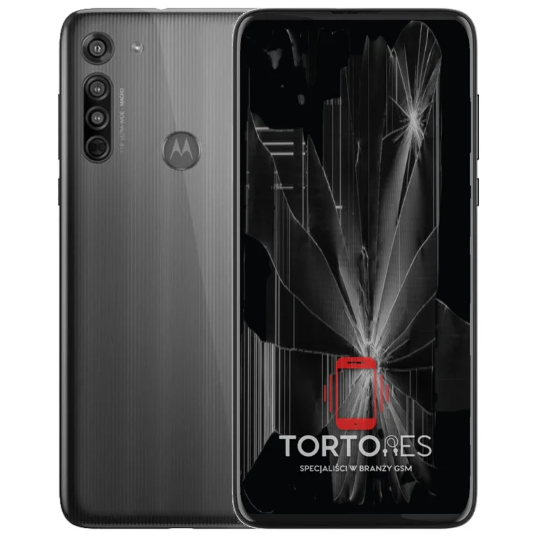 Motorola Moto G8 z ilustracją pękniętego wyświetlacza - wymiana zbitego wyświetlacza