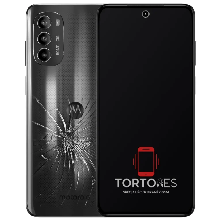 Motorola Moto G82 5G z ilustracją pękniętej tylnej klapki - wymiana zbitej klapki
