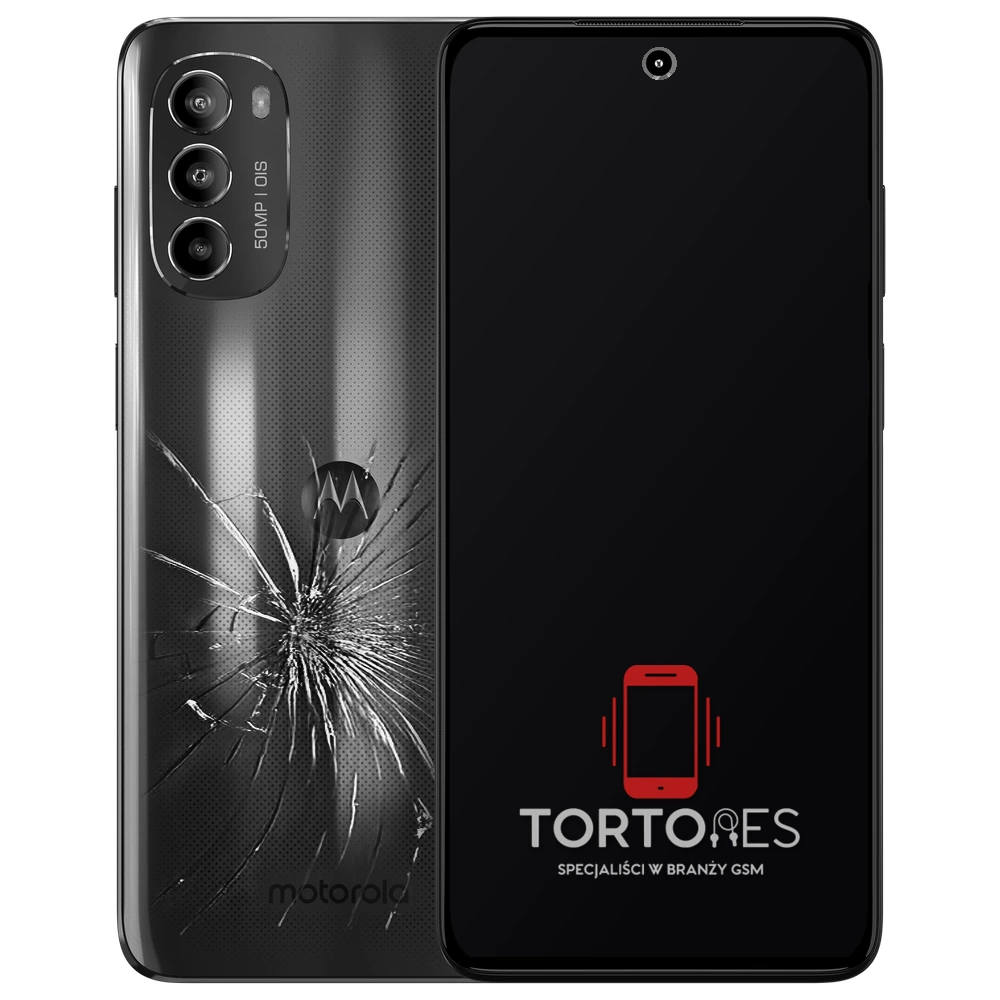 Motorola Moto G82 5G z ilustracją pękniętej tylnej klapki - wymiana zbitej klapki
