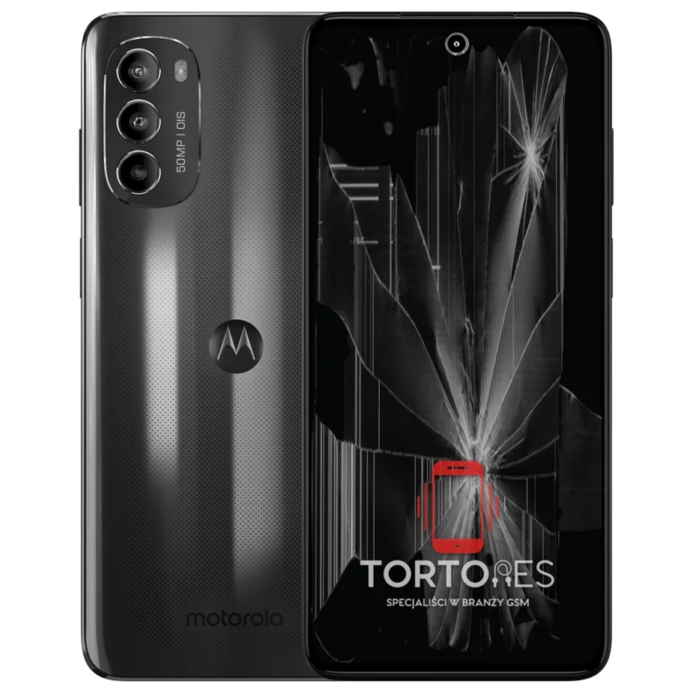 Motorola Moto G82 5G z ilustracją pękniętego wyświetlacza - wymiana zbitego wyświetlacza