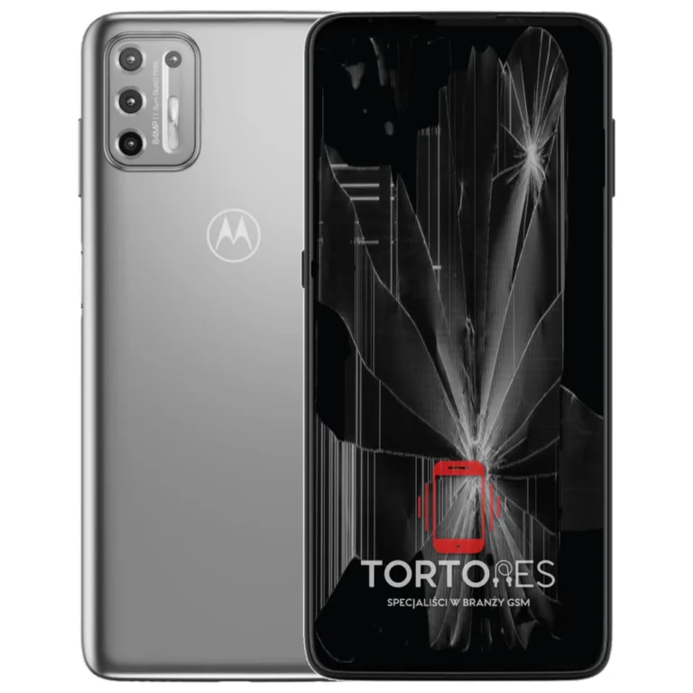 Motorola Moto G9 Plus z ilustracją pękniętego wyświetlacza - wymiana zbitego wyświetlacza