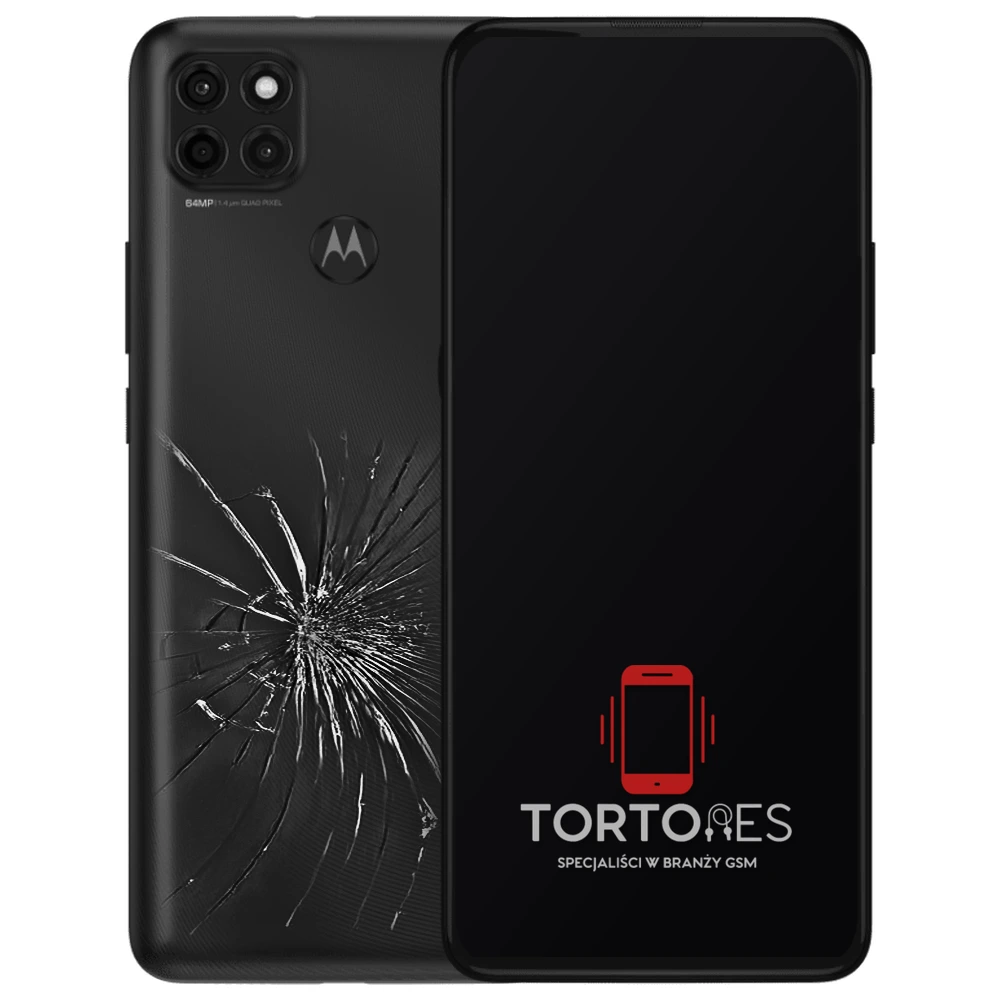 Motorola Moto G9 Power z ilustracją pękniętej tylnej klapki - wymiana zbitej klapki