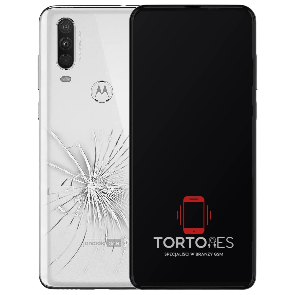 Motorola One Action z ilustracją pękniętej tylnej klapki - wymiana zbitej klapki