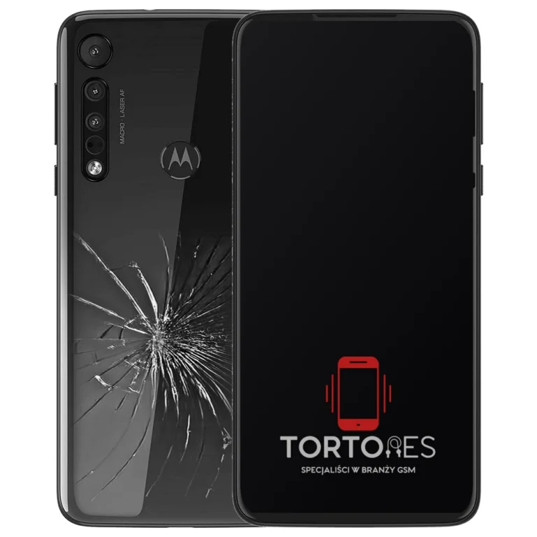 Motorola One Macro z ilustracją pękniętej tylnej klapki - wymiana zbitej klapki