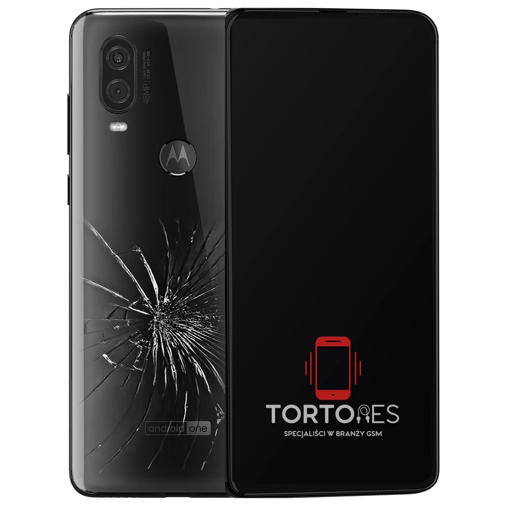 Motorola One Vision z ilustracją pękniętej tylnej klapki - wymiana zbitej klapki