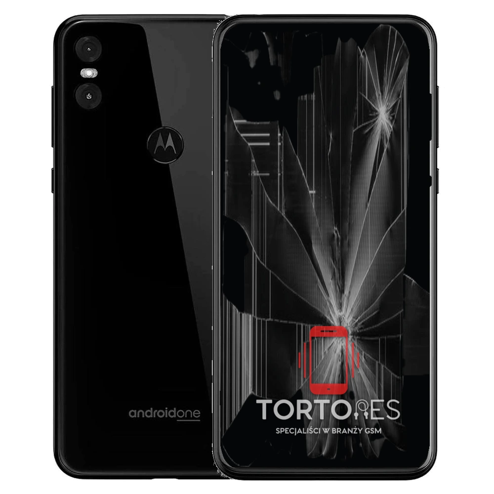 Motorola One z ilustracją pękniętego wyświetlacza - wymiana zbitego wyświetlacza