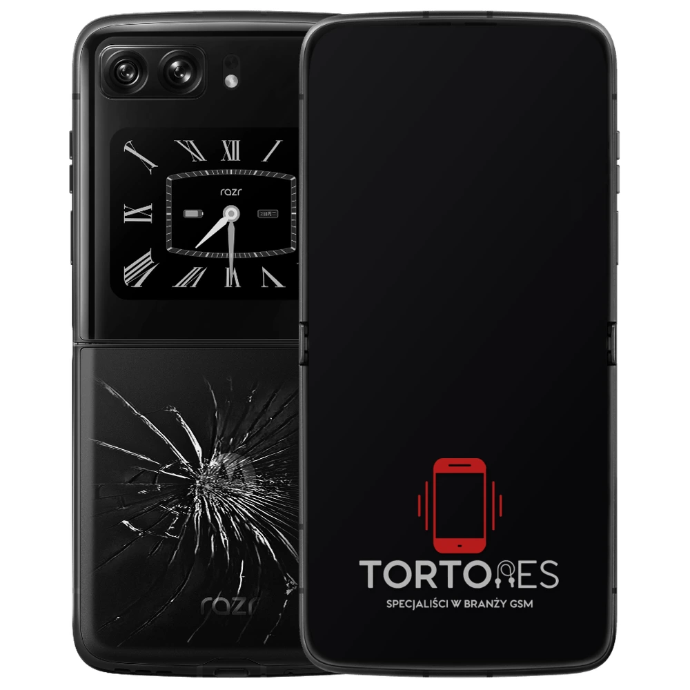 Motorola Razr 2022 z ilustracją pękniętej tylnej klapki - wymiana zbitej klapki