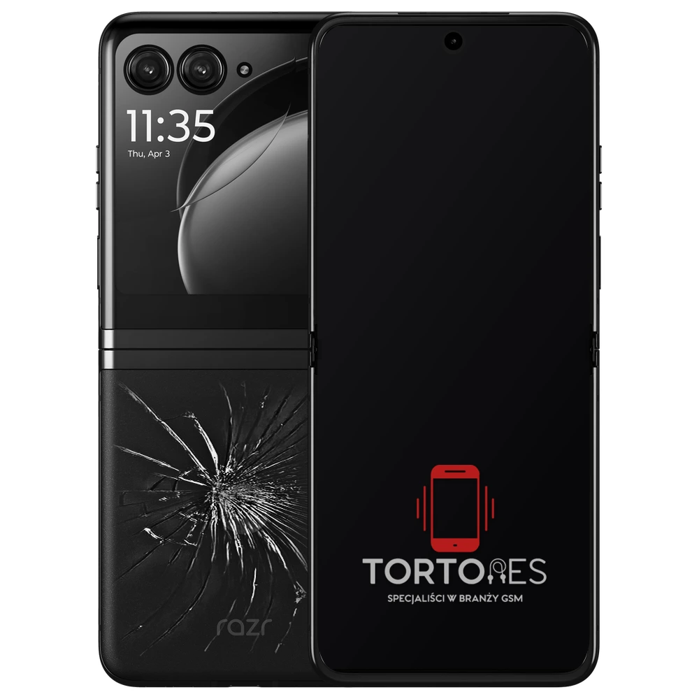 Motorola Razr 40 Ultra z ilustracją pękniętej tylnej klapki - wymiana zbitej klapki