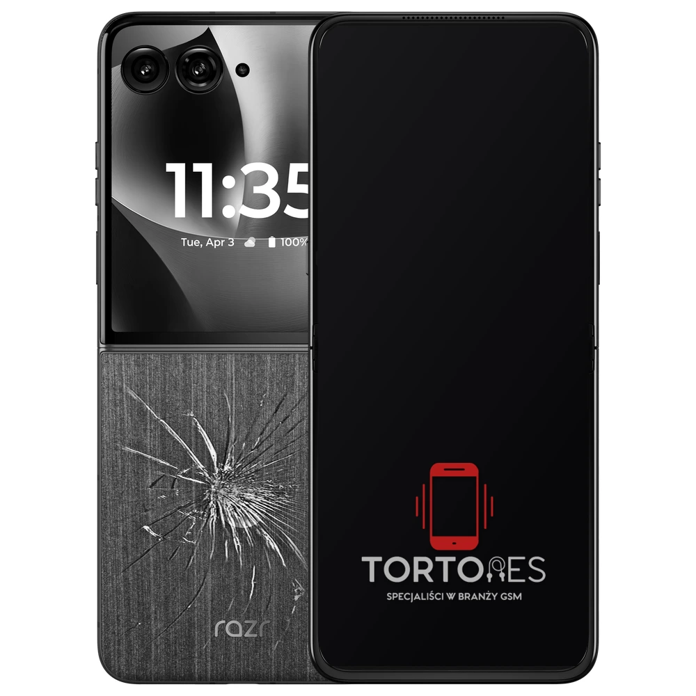 Motorola Razr 70 Ultra z ilustracją pękniętej tylnej klapki - wymiana zbitej klapki