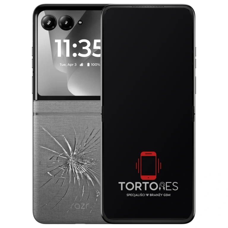 Motorola Razr 70 z ilustracją pękniętej tylnej klapki - wymiana zbitej klapki