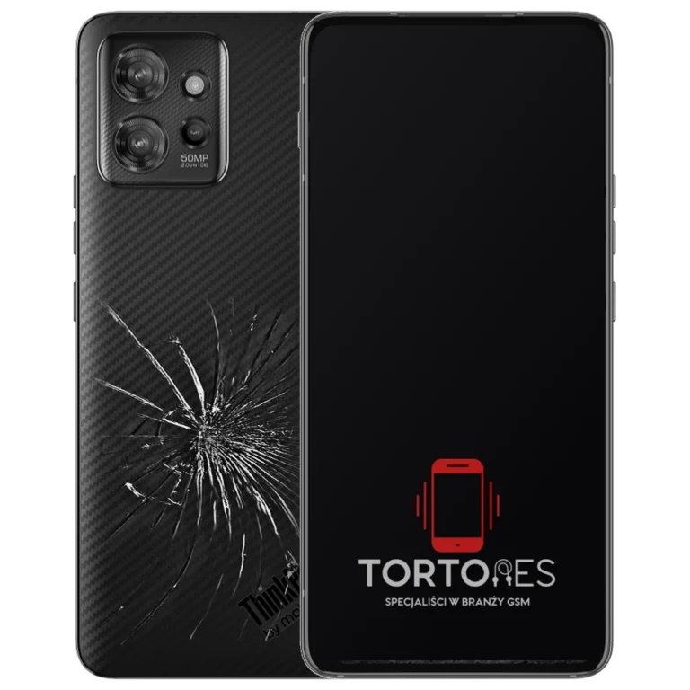 Motorola ThinkPhone z ilustracją pękniętej tylnej klapki - wymiana zbitej klapki