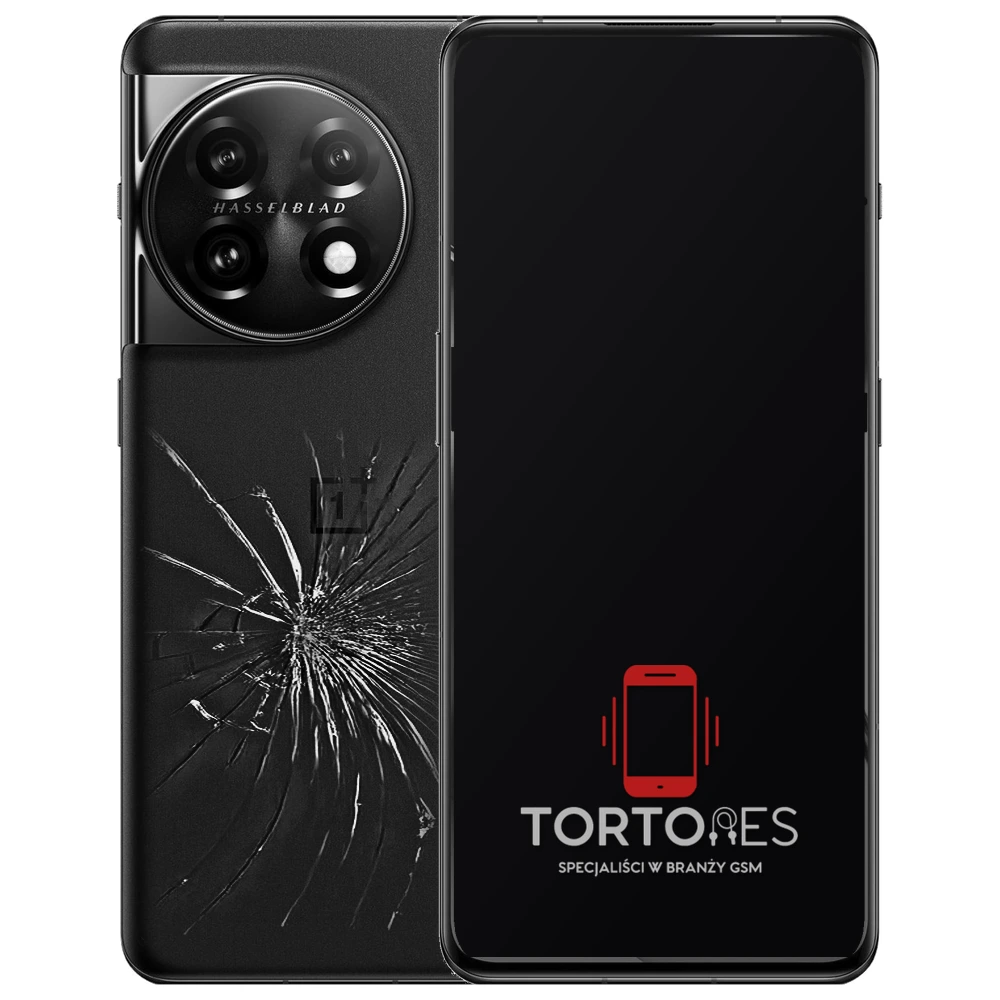 OnePlus 11 5G z ilustracją pękniętej tylnej klapki - wymiana zbitej klapki