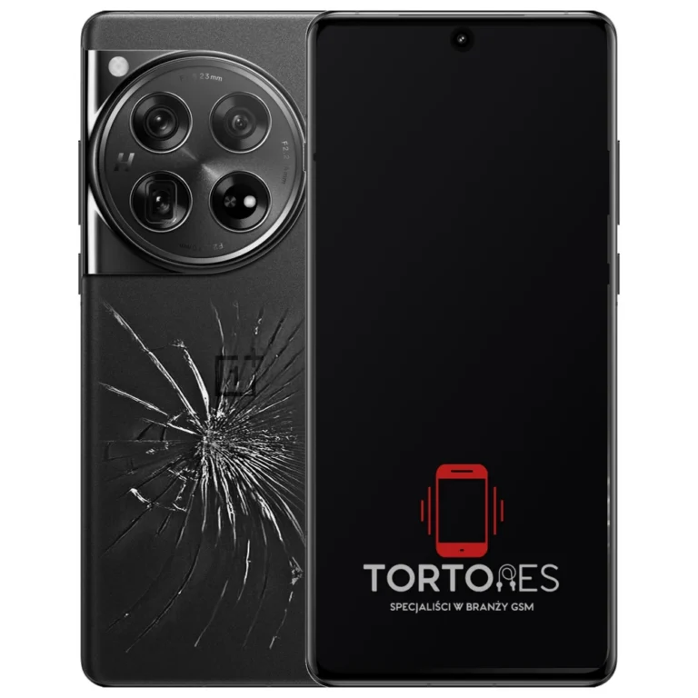 OnePlus 12 z ilustracją pękniętej tylnej klapki - wymiana zbitej klapki