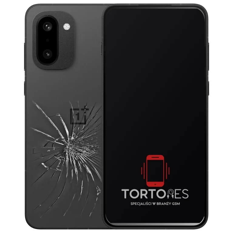 OnePlus 15R z ilustracją pękniętej tylnej klapki - wymiana zbitej klapki