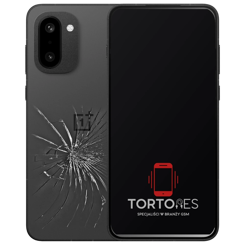 OnePlus 15R z ilustracją pękniętej tylnej klapki - wymiana zbitej klapki