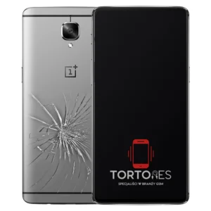 OnePlus 3 z ilustracją pękniętej tylnej klapki - wymiana zbitej klapki