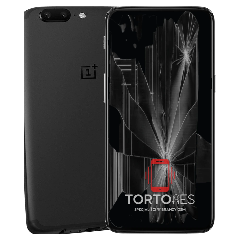 OnePlus 5 z ilustracją pękniętego wyświetlacza - wymiana zbitego wyświetlacza