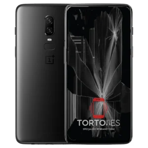 OnePlus 6 z ilustracją pękniętego wyświetlacza - wymiana zbitego wyświetlacza