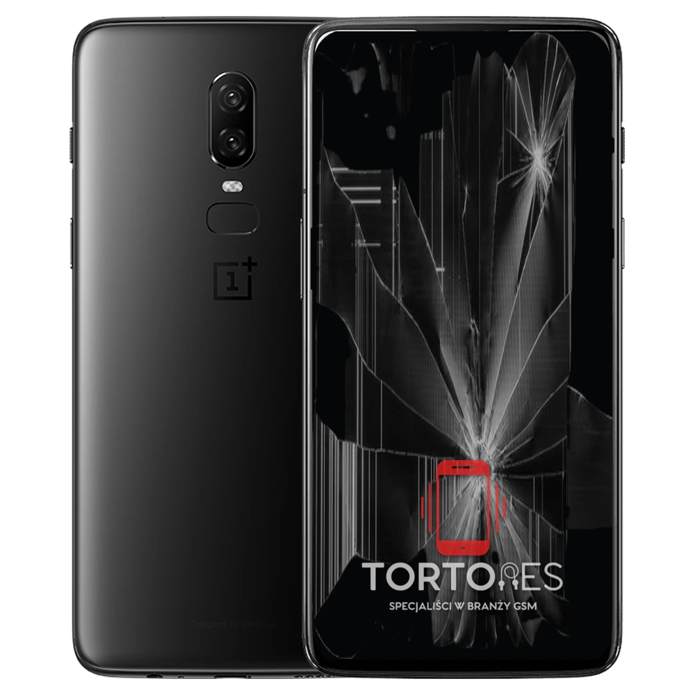 OnePlus 6 z ilustracją pękniętego wyświetlacza - wymiana zbitego wyświetlacza