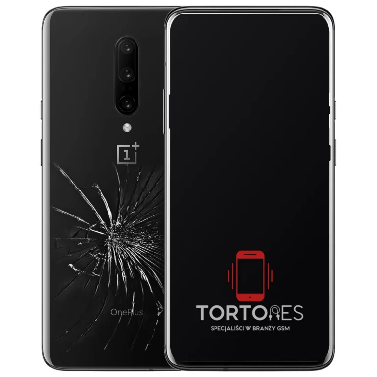 OnePlus 7 Pro z ilustracją pękniętej tylnej klapki - wymiana zbitej klapki