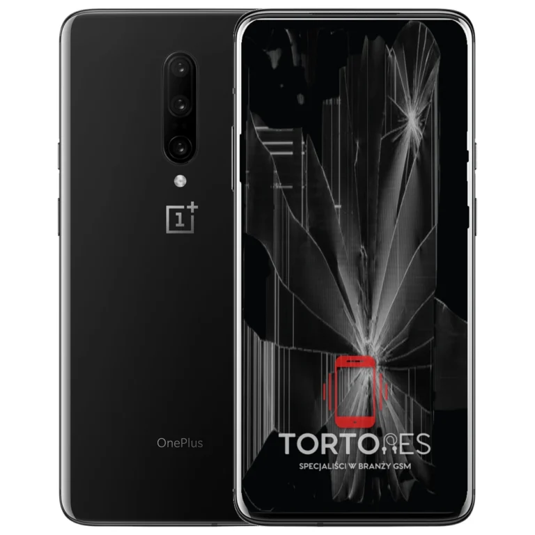 OnePlus 7 Pro z ilustracją pękniętego wyświetlacza - wymiana zbitego wyświetlacza